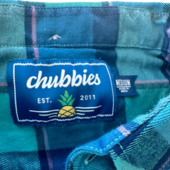 Men's Chubbies Stretch Channel Flannel Shirt Blue Soft Beachy Size Medium EUC - Picture 5 of 6